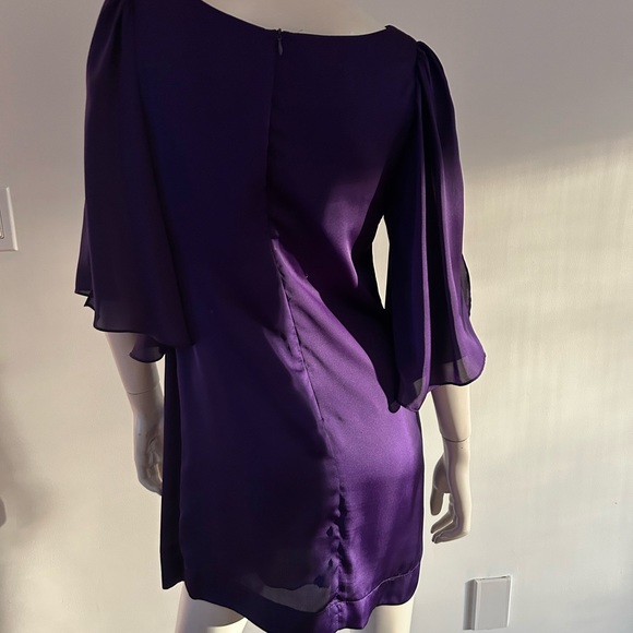 Purple dress 3/4 bell sleeve. Slinky material. - Picture 3 of 5